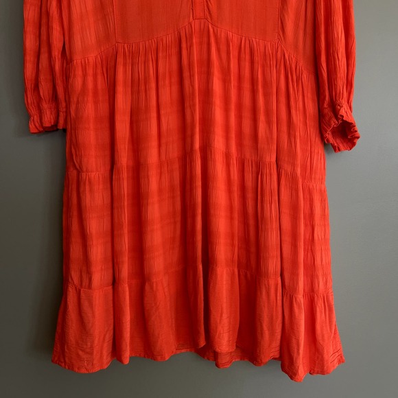 Anthropologie Amadi Rossi Dress Size Large Red Orange Ruffles Gauzy‎ Lightweight - Picture 8 of 16